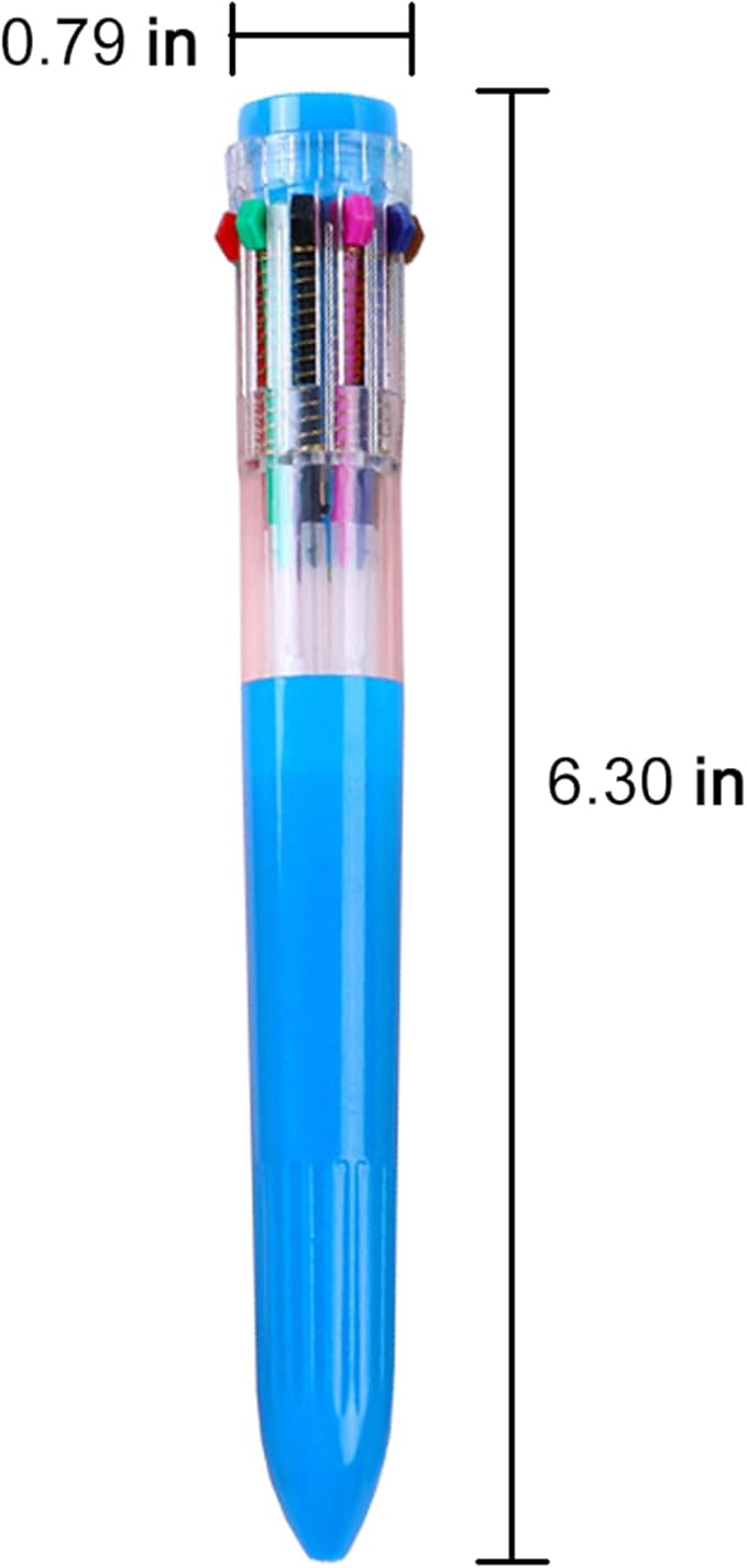 HeTaoCat Multicolor Pens 3 Pack 0.5mm 10-in-1 Retractable Ballpoint Pens - 10 Colors Transparent Barrel Ballpoint Pen for Office Supplies (Blue)