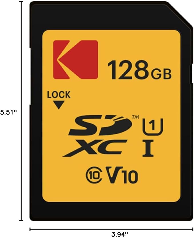 Kodak SDXC Card 128GB UHS-I U1 V10 Premium, up to 85MB/s Read Speed, for Full HD Video and High-Resolution Pictures, Compatible with SDXC Standard - EKMSD128GXC10K