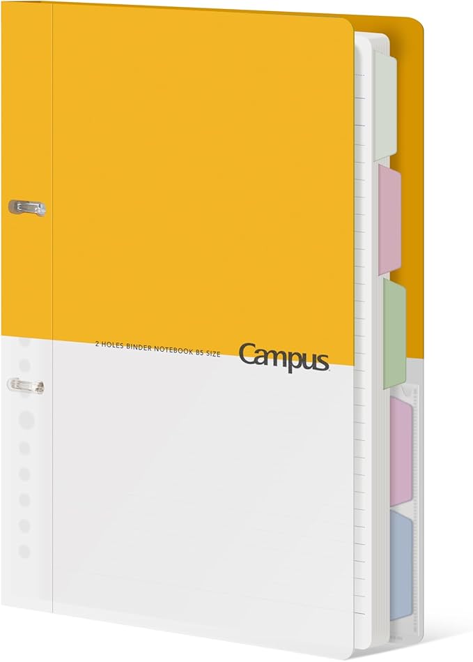 KOKUYO 5 Subject Spiral Notebook Journal, Campus 110 Sheets B5 Refillable Notebook with Dividers Tabs, 6mm Dot Lined Binder Notebook for Work School Note Taking. 9" x 10.5", Yellow, Japan Import