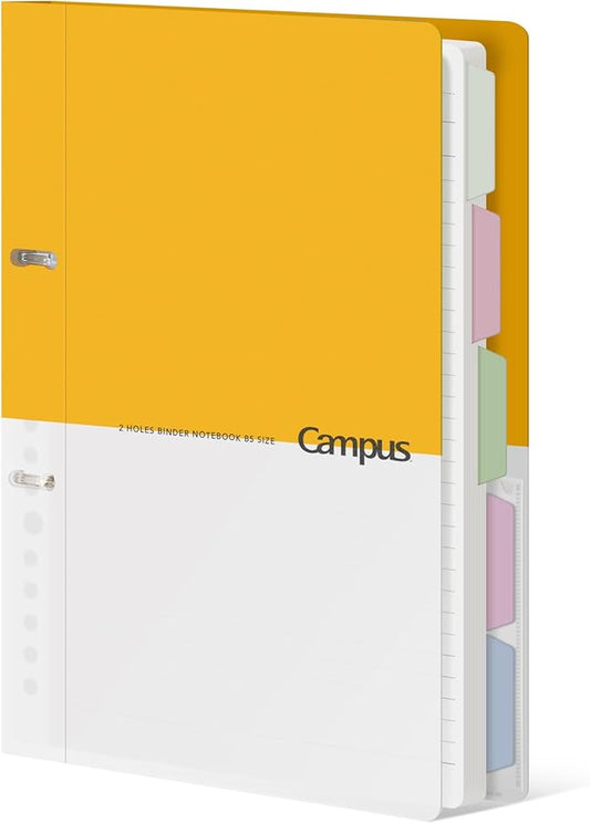 KOKUYO 5 Subject Spiral Notebook Journal, Campus 110 Sheets B5 Refillable Notebook with Dividers Tabs, 6mm Dot Lined Binder Notebook for Work School Note Taking. 9" x 10.5", Yellow, Japan Import