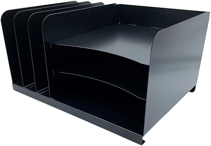 Huron Desktop File Organizer Combo Vert 3 Slot/Horz 3 Slot, Black Commercial Grade Steel