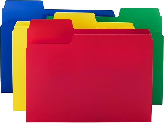 Smead File Folder, SuperTab Poly Plastic File Folders for Documents, 1/3-Cut Tabs, Letter Size, Assorted Primary Colors, Office Supplies, School Supplies, 48 Count, (10516)