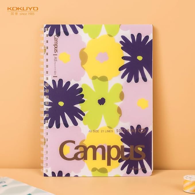 KOKUYO Spiral Lined Notebook, 4 Pack 8.3'' x 5.8'' SOU SOU Journal A5 Soft Ring Notebooks with 8mm Dot Ruled, 50 Sheets, 1 Subject Notebook for School and Note Taking