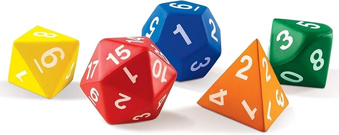 Learning Resources Jumbo Foam Polyhedral Dice - Math Manipulative Cubes,Teacher Supplies, Classroom Must Haves , Homeschool and Preschool, Board Game Accessories, Counting Numbers, Party Gifts