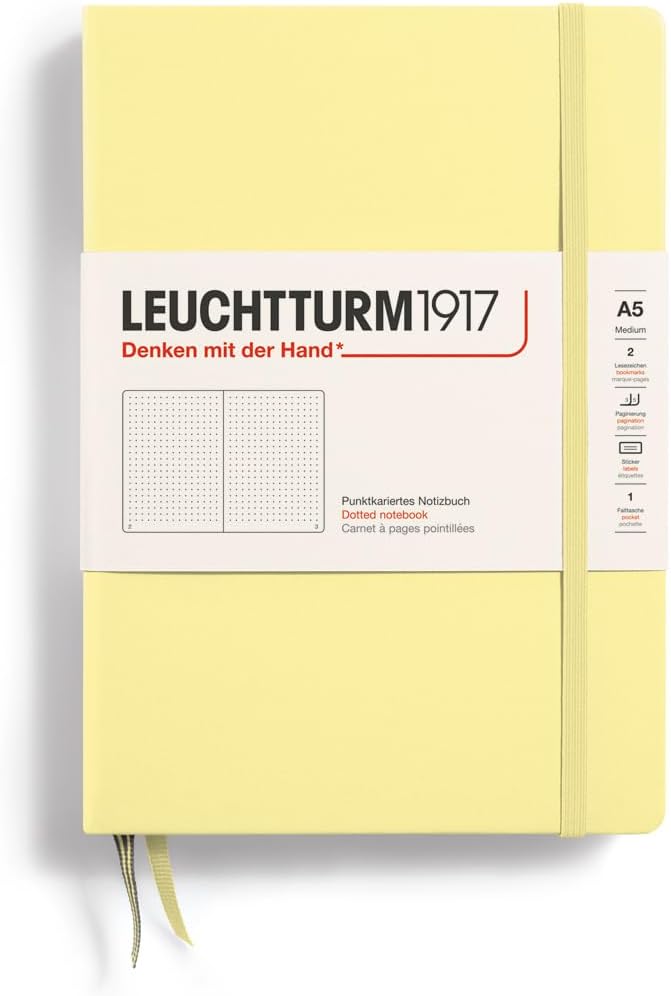 LEUCHTTURM1917 - Notebook Hardcover Medium A5-251 Numbered Pages for Writing and Journaling (Vanilla, Dotted)