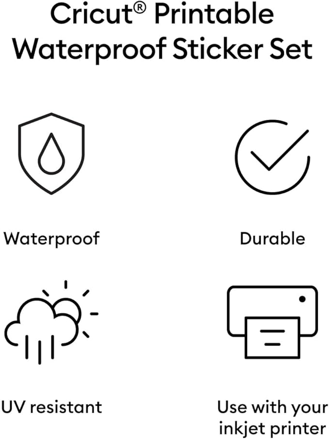 Cricut Printable Waterproof Sticker Set, 20 White Sheets (8.5" x 11") - Compatible with Inkjet Printers - For Joy Xtra, Explore, & Maker Machines