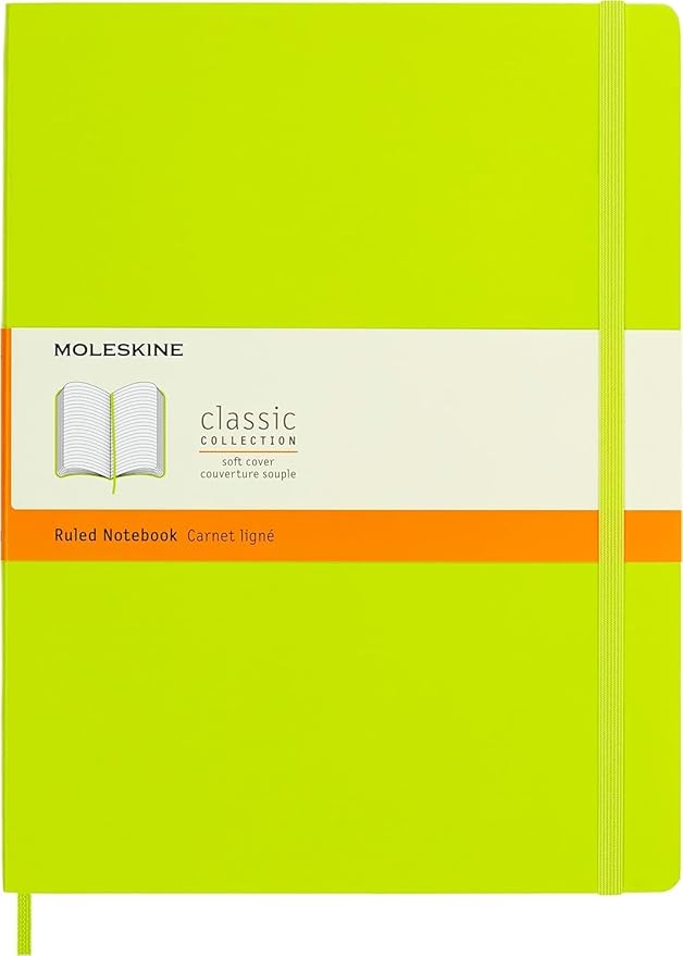Moleskine Classic Notebook, Soft Cover, XL (7.5" x 9.5") Ruled/Lined, Lemon Green, 192 Pages
