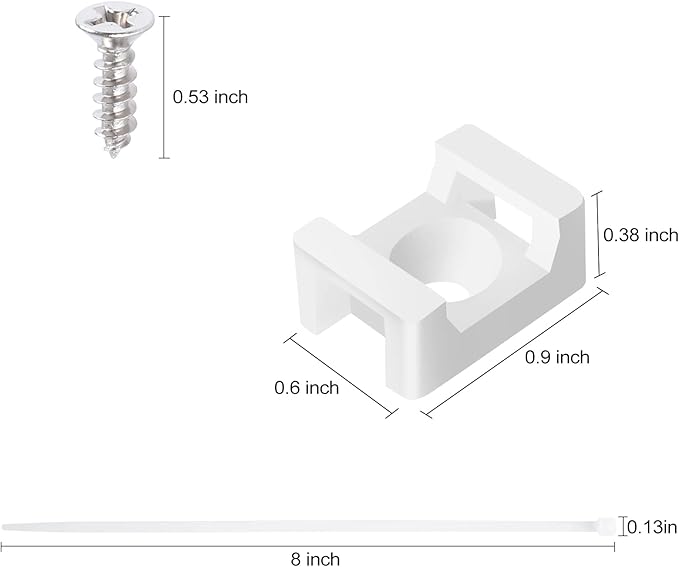 100 Pcs Cable Zip Tie Saddle Type Mounts Base with 8" Cable Ties Tapping Screw, Wire Cable Clips Organizer Holders Clamps White (Pack of 2)