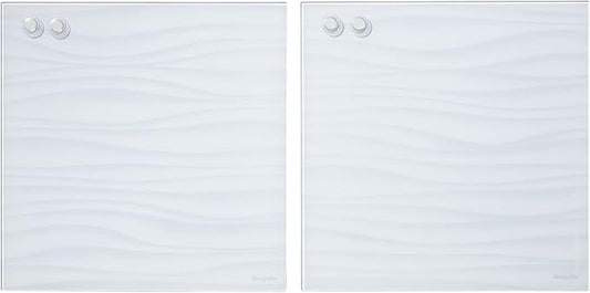 ECR4KIDS MessageStor Magnetic Dry-Erase Glass Board with Magnets, 17.5in x 17.5in, Wall-Mounted Whiteboard, White Waves, 2-Pack