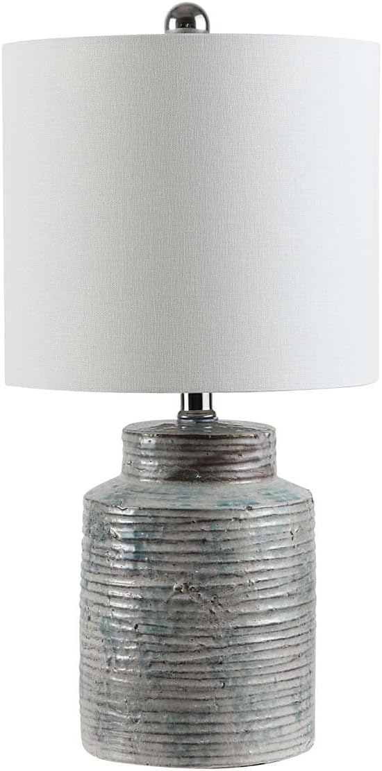 SAFAVIEH Lighting Collection Boris Modern Contemporary Blue Glass 19-inch Bedroom Living Room Home Office Desk Nightstand Table Lamp (LED Bulb Included)