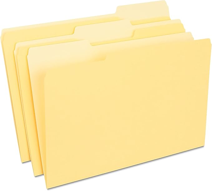Staples File Folders, Legal Size, 1/3‑Cut Tabs, Yellow, Durable Paper Stock, 200/Carton