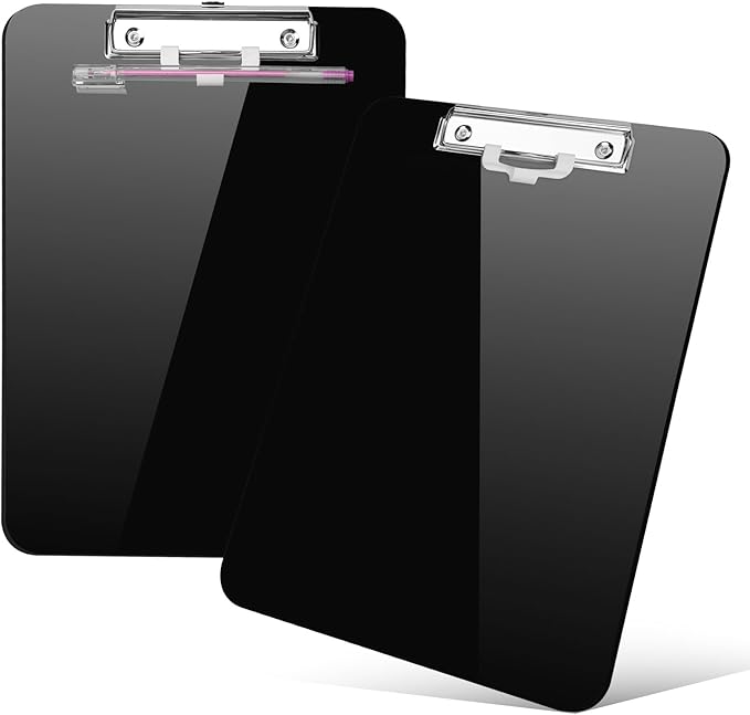 2 PCS A4 Clipboards,Plastic Clipboard with Pen Holder,Clip Boards 8.5x11 with Low Profile Clip,Cute Hanging Clipboard for School Office Supplies Clipboards for Kids,Portable Clip Board