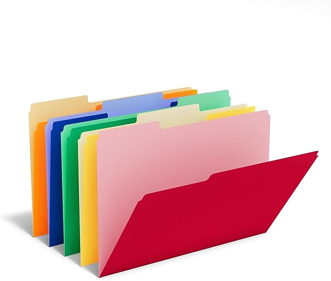 Staples Colored File Folders, Letter Size, 3‑Tab Top‑Tab Design, Durable 10.5‑Point Paper Stock, 100/Pack