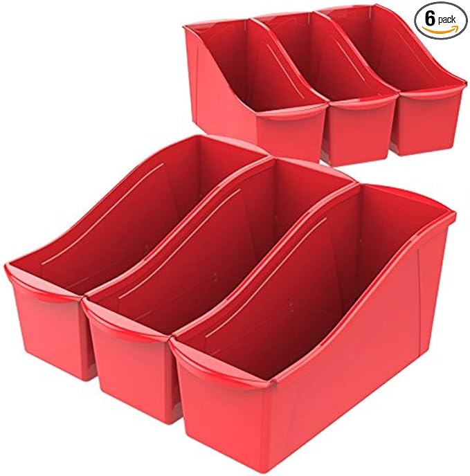 Storex Large Book Bin, 14.3 x 5.3 x 7", Crimson, Case of 6 (71191U06C)