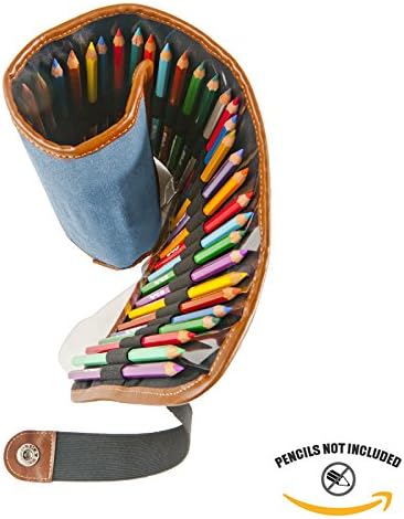 Speedball Art Products 354360 Canvas Pencil Case Roll-Up, Denim W/Brown Trim, Holds up to 36 Pencils