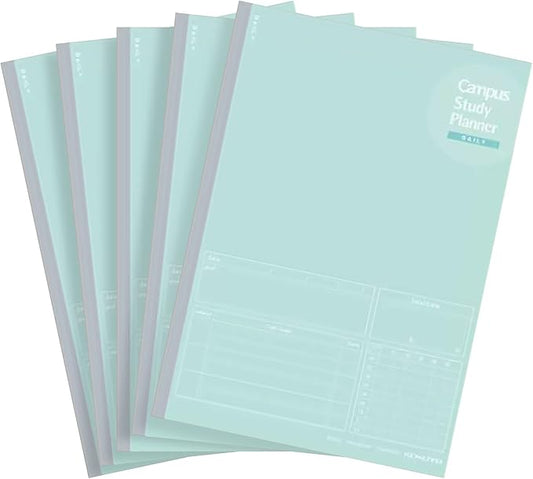 Kokuyo Campus Study Planner Notebook, Daily Ruled, Semi-B5, Mint Green, for 63 Days, Set of 5, Japan Import (NO-Y80MD-G)