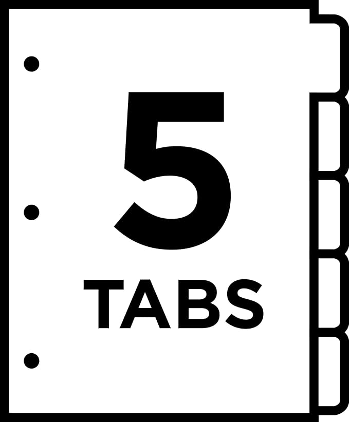Avery Write & Erase Big Tab Paper Dividers for 3 Ring Binder, White, 5 Tab Set, 10 Packs, 10 Sets Total (23075)
