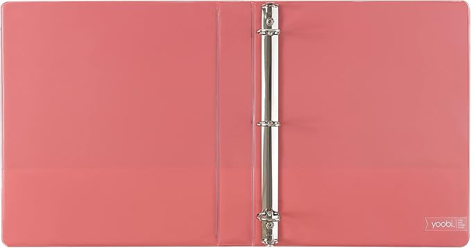 Yoobi 3 Ring Coral Ombre Binder - 1 Inch Binder with Round D Rings and 2 Pockets, Durable, PVC-Free Organizer with 220 Sheets Capacity, FSC Certified Packaging and Paper