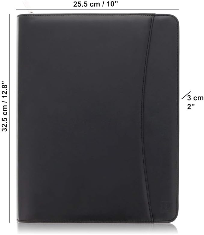 Customized Leather Portfolio Padfolio - Name/Logo Printed on Black Personalized Faux Leather Business Portfolio Binder & Organizer Folder with 10.5 Inch Tablet Sleeve