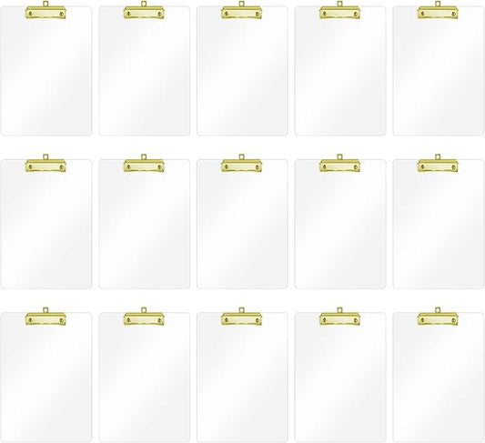 Honagu Acrylic Clear Clipboards, 8.5x11 Plastic Clipboard with Gold Strong Clip Hidden Hanging Hole, A4 Letter Size Clipboards for Nurses, Doctors, Art Student, Teachers,School & Office Supplies, 15PC