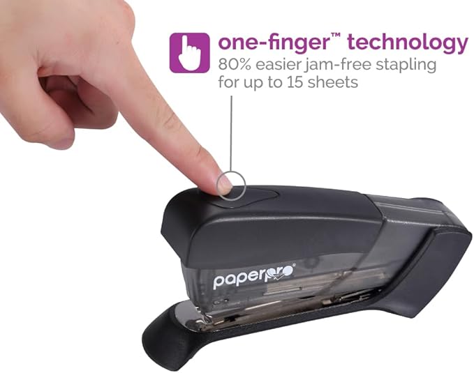 PaperPro Compact Classic Desktop Stapler, 15 Sheet Capacity, No Effort, One Finger, 80% Easier Stapling, Black