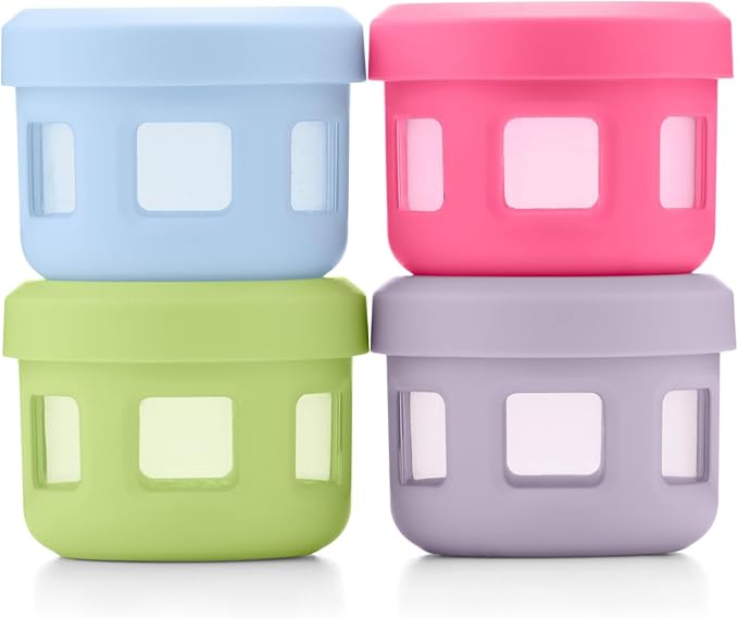 Ello Reusable Condiment Containers 4oz each with Screw-on Leak Proof Lid | Perfect for Salad Dressing Sauce Dips Lunchbox Picnic Travel Bento Box | BPA-Free | Dishwasher Safe