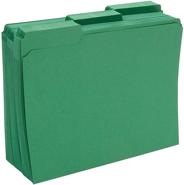 Staples Reinforced Colored File Folders, Letter Size, 3‑Tab Design, Green, Heavy‑Duty Construction, 100/Box