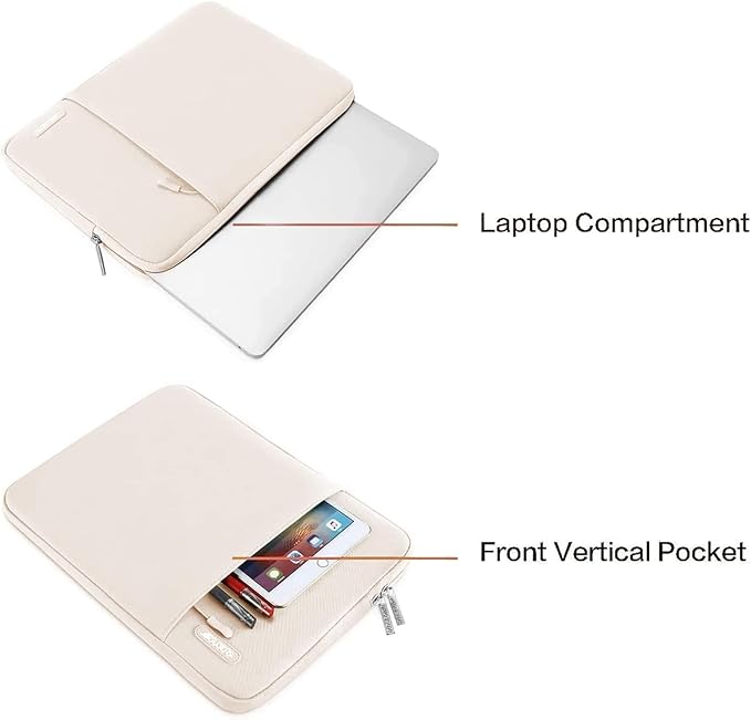 MOSISO Laptop Case 14 inch, 14 inch Laptop Sleeve Compatible with HP Lenovo Dell ASUS Acer, HP Stream, Dell Latitude, Lenovo IdeaPad, Polyester Vertical Computer Sleeve Bag with Pocket, Sand