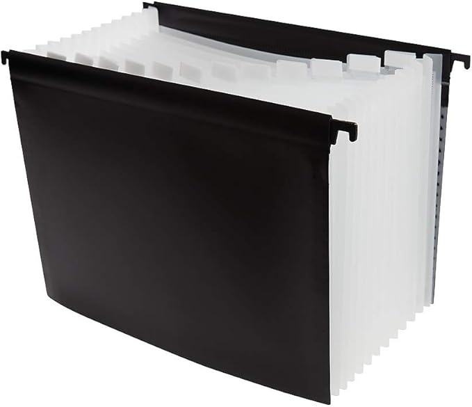 Staples Poly Expanding Hanging File Folder, 12‑Pocket Letter‑Size Accordion File with Jan–Dec Index, Durable Poly Construction, Black