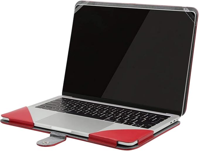 MOSISO Case Compatible with MacBook Air 13.6 inch M4 M3 M2 2025-2022 /Air 13 M1 2022-2018 /Pro 13 inch M2 M1 2025-2016, PU Leather Portfolio Protective Stand Cover, Red
