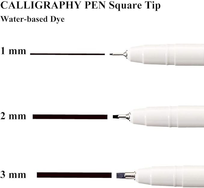 Kuretake ZIG CALLIGRAPHY PEN SQUARE Tip BLACK 3 Set, 1mm, 2mm, 3mm, For Italic and Gothic Calligraphy Beginners, AP-Certified, Odourless, Xylene Free, Professional quality, Made in Japan