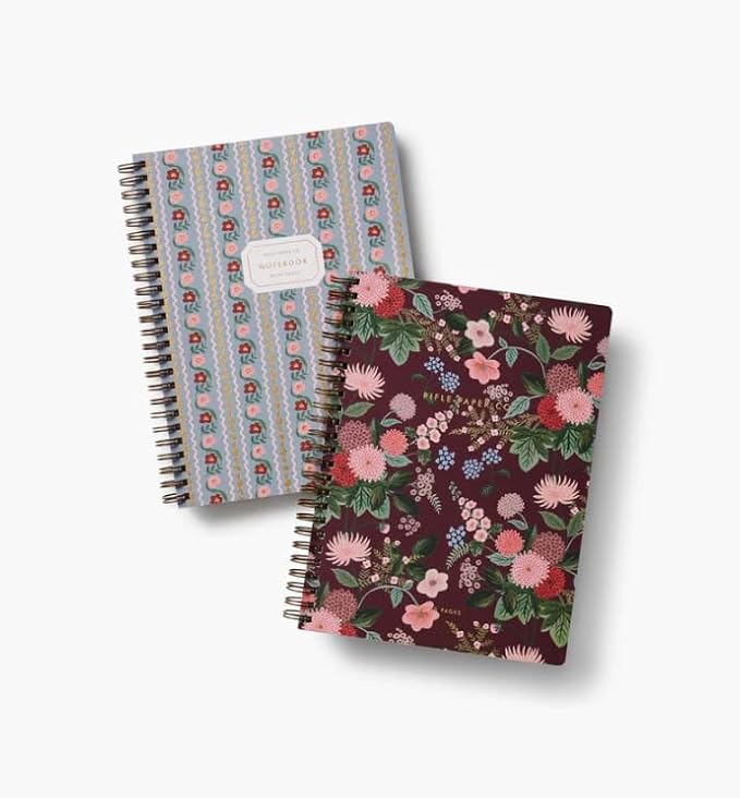 RIFLE PAPER CO. Delphine Spiral Notebook, Full Color Illustrated Cover with Gold Foil Accents, 150 Ruled Perforated Pages, 6.25" W x 8.5" L, Pocket Folders for Storage