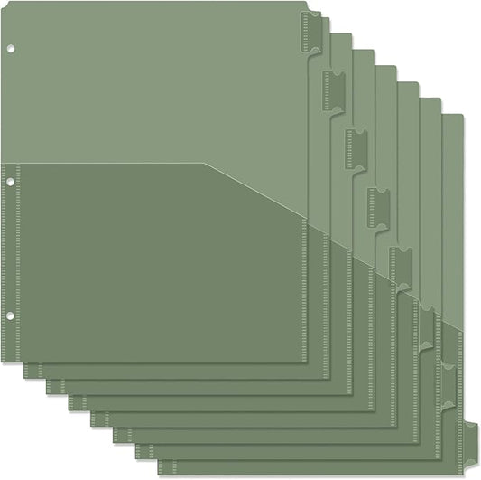 Koqye Binder Dividers with Pockets - 8 Plastic Dividers for 3 Ring Binders - A4 Bividers with Tabs for Planners (Dark Green - 1 Pack)
