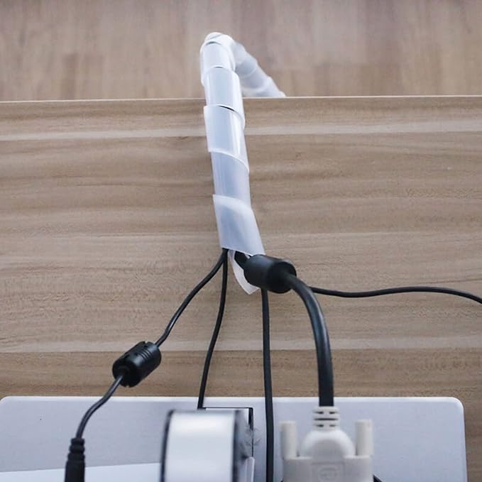 Spiral Cable Wrap - 20 Ft 1/2" Spiral Wire Wrap Cord Covers Bundle Sleeve Hose for Computer Electrical Wire Organizer-White (1/2 Inch-20Ft)