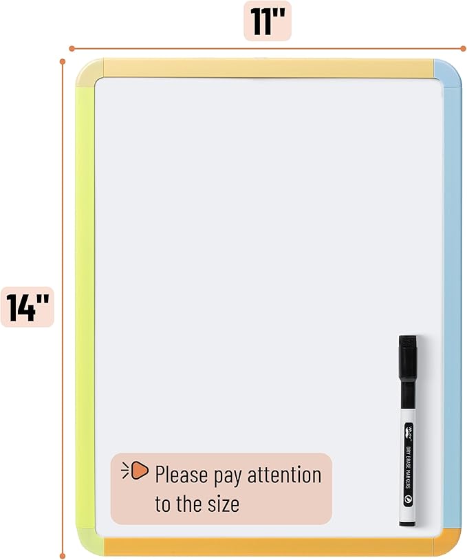 Mr. Pen- Dry Erase Board, 14” x 11” with a Black Dry Erase Marker, Small Mini White Board for Students