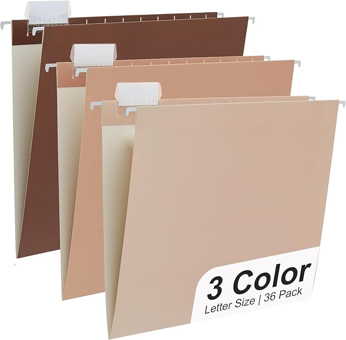 Y YOMA 36 Pack Gradient Hanging File Folders Letter Size Decorative Hanging Folder Pretty File Folder Organizer for Filing Cabinet Office Home with 1/5-Cut Adjustable Tabs, Coco Mocha
