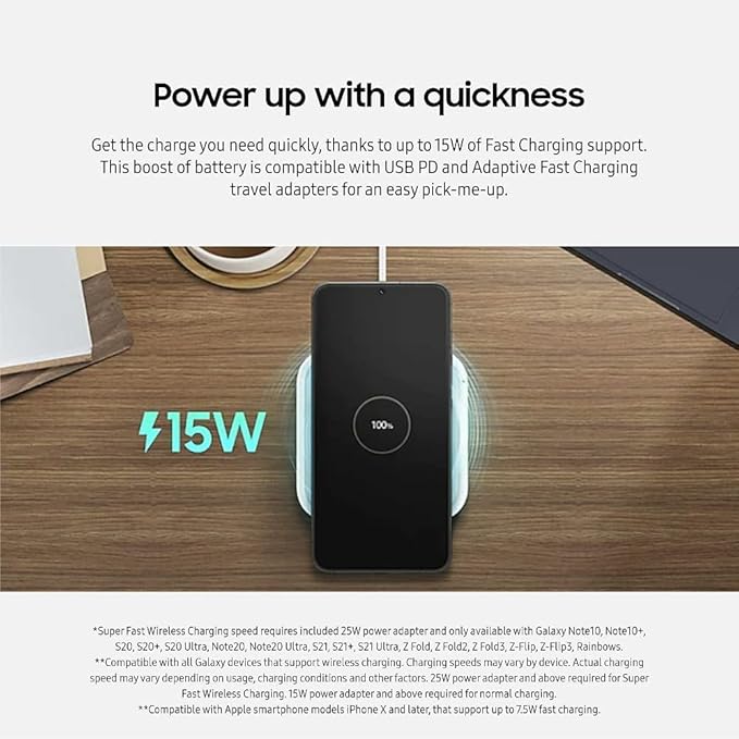 Samsung 15W Wireless Charger Single,Cordless Super Fast Charging Pad for Galaxy Phones and Devices,Compact Design,LED Indicator,USB C Cable Included,2022,US Version,Grey,(Pack of 10)