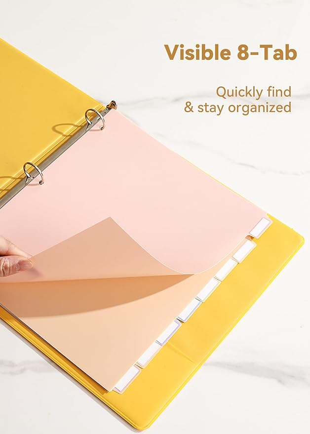 24 Plastic Binder Dividers with 8 Tabs – 3 Sets of Pastel Dividers for 3 Ring Binder, with Colorful Stickers, Letter Size