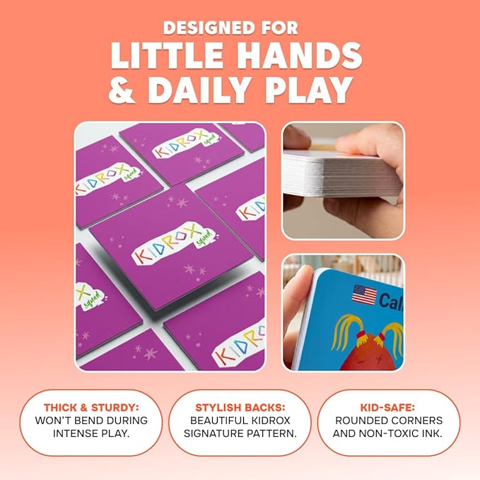 Kidrox Emotions Flash Cards, English Learning Cards with Spanish Translations, Interactive Matching Game for Emotional Development