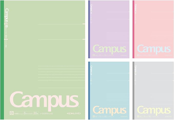 KOKUYO Composition Notebooks, 5 Pack Campus Semi-B5 Comp Book with Dot B 6mm Ruled, 30 Sheets, School Lined Notebook Positive Smokey, Journal Notebook for Women Work Study Note Taking (NO-3CBTN-L40X5)