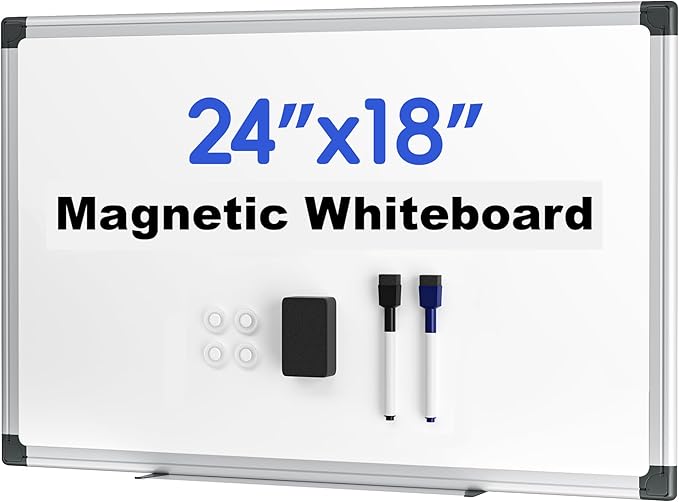 VUSIGN Magnetic Dry Erase White Board for Wall 24"×18"- 1 Eraser, 2 Markers, 4 Magnets, Aluminum Frame Whiteboard for Home, School, Office