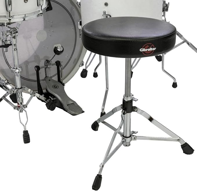 Gibraltar Drum Seat Throne, 13” Round Vinyl Seat, Adjustable Height, Cushioned Top with Memory Lock, Single-Braced Collapsible Tripod for Portability (5608)