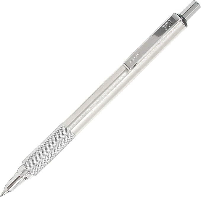 Zebra Pen F-701 Retractable Ballpoint Pen, 0.8mm Fine Point, Stainless Steel Barrel, Black Metal Pen with 2 Ink Refills