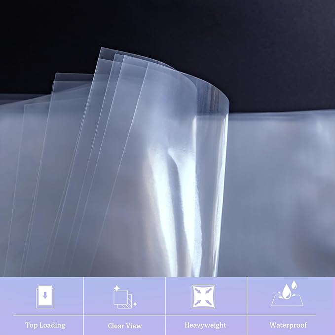 AKONEGE 200 Pack No Holes Sheet Protectors 8.5 x 11 Inch Letter Size Page Protectors for Documents, Prints, Top Loading Heavyweight Clear View Plastic Sleeves for Papers, Artworks, Photos