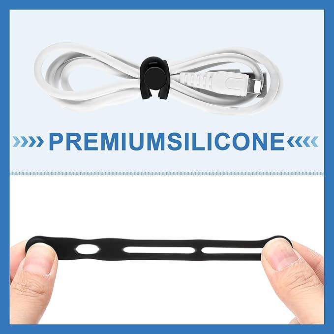 42 Pcs Silicone Cable Ties Reusable Cord Straps Multipurpose Elastic Cable Organizer for Bundling Fastening Earphone Phone Charger Home Office School(Black,3.15 Inch)