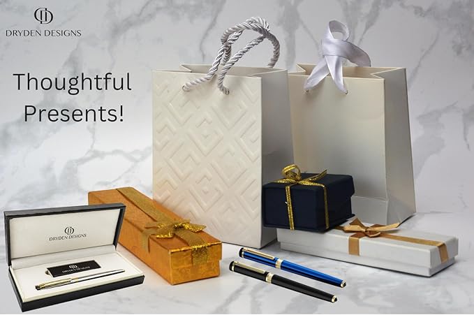 Dryden Designs Fountain Pen Medium Nib Gift Pouch - with 24 Ink Cartridges - MCM (Deep Blue)