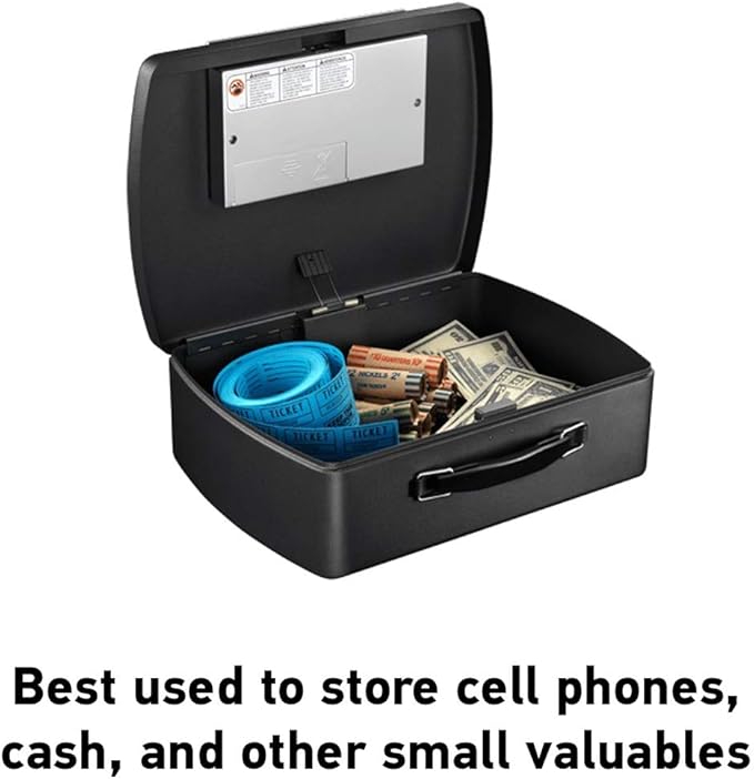 SentrySafe Portable Black Safe Box with Digital Keypad Lock, Small Steel Travel Safe with Carrying Handle for Money, Passport, 0.21 Cubic Feet, 4.4 x 13 x 10 Inches, P021E