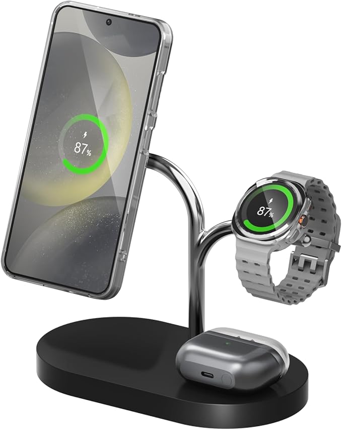 Samsung 3-in-1 Wireless Charging Station, Fast-Charging, Magnetic Design, Qi2-Certified Charging Dock Compatible with Qi-Certified Galaxy Phones, Watches, Buds & Ring, Black