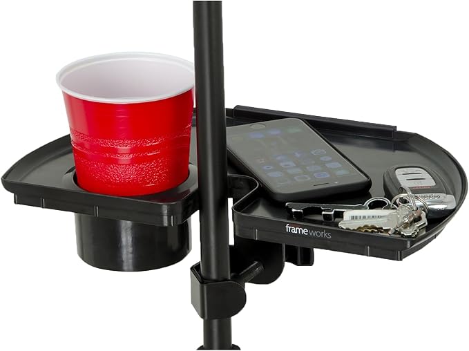 Gator Frameworks Microphone Stand Accessory Tray with Drink Holder and Guitar Pick Tab, 12" x 7" (GFW-MIC-ACCTRAY)