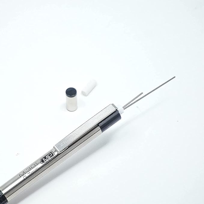 Zebra M-301 Mechanical Pencils 0.5mm, Standard Stainless Steel HB Lead Pencil, 6 Pack with 15 Bonus Eraser Refills